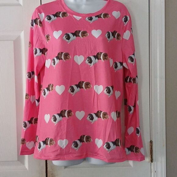 Guinea pig print long sleeve pink top loungewear pj top shirt Sz S NWOT - Picture 1 of 6